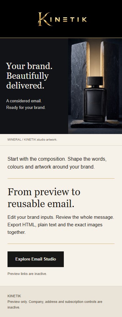 Complete phone proof of the KINETIK Mineral email composition.